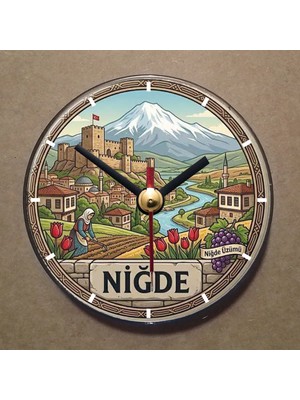 Bsb Niğde Temalı Magnet Saat Buzdolabı Saati Duvar Saati 10,5cm MS1144