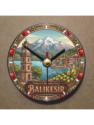 Bsb Balıkesir Temalı Magnet Saat Buzdolabı Saati Duvar Saati 10,5cm MS1110