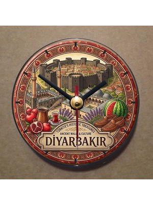Bsb Diyarbakır Temalı Magnet Saat Buzdolabı Saati Duvar Saati 10,5cm MS1119