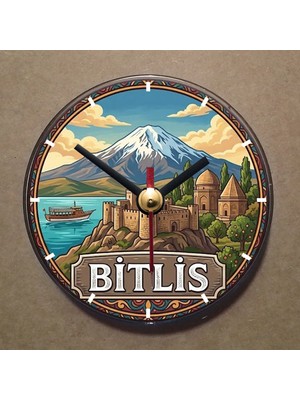 Bsb Bitlis Temalı Magnet Saat Buzdolabı Saati Duvar Saati 10,5cm MS1112