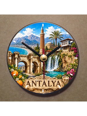 Bsb Antalya Temalı Magnet Saat Buzdolabı Saati Duvar Saati 10,5cm MS1108
