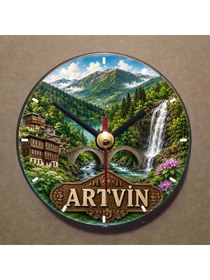 Bsb Artvin Temalı Magnet Saat Buzdolabı Saati Duvar Saati 10,5cm MS1109