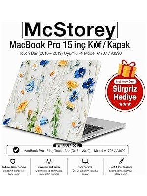Mey İthalat Mcstorey MacBook Pro 15 Çiçek Desenli Kılıf A1707 A1990 Uyumlu Baskılı Sert Kılıf Ince Hafif Koruyucu Kapak Sarı