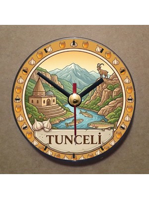 Bsb Tunceli Temalı Magnet Saat Buzdolabı Saati Duvar Saati 10,5cm MS1155