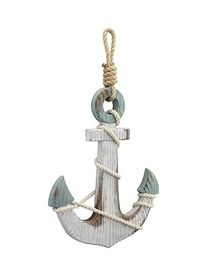 Mey İthalat Stonebriar Çapa Duvar Dekorasyonu, Halatlı, Eskitme Beyaz, 24 x 2,5 cm