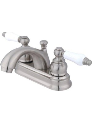 Mey İthalat Kingston Brass KB2608PL Vintage 4 Inç Centerset Lavabo Bataryası, Porselen Kol Saplı Fırçalanmış Nikel