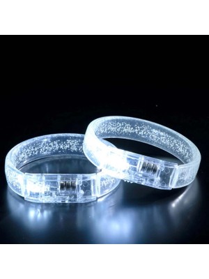 ALK Beyaz-Gümüş LED Işıklı Baskı Yapılabilen Pilli Bileklik Bilezik 1,5 cm Genişlik