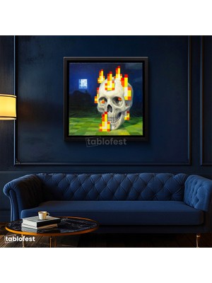 Tablofest Kare Kanvas Tablo Skull On Fire Minecraft Tablosu Ev Ofis Salon Duvar Dekoru