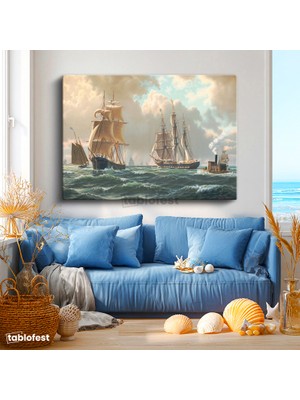 Tablofest Yatay Kanvas Tablo John Stobart Denizde Yelkenliler Buharlı Ressam Tablosu Ev Ofis Duvar Dekoru