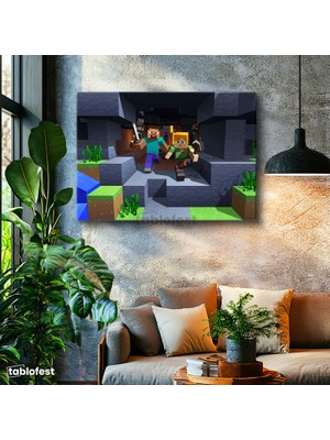 Tablofest Yatay Kanvas Tablo Maden Keşfi Minecraft Tablosu Ev Ofis Salon Duvar Dekoru