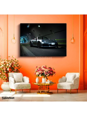 Tablofest Yatay Kanvas Tablo Porsche 911 Turbo S Cabrio Gece Tünel Pozu Porsche Tablosu Ev Ofis Duvar Dekoru