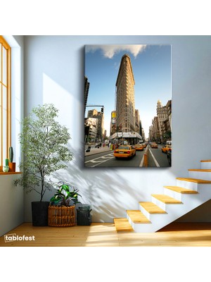 Tablofest Dikey Kanvas Tablo New York Flatiron Binası Şehir Mimari Tablo Ev Ofis Duvar Dekoru