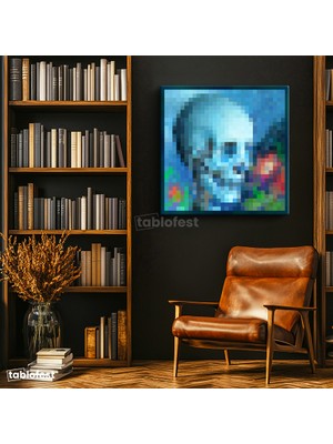 Tablofest Kare Kanvas Tablo Skull And Roses Piksel Minecraft Tablosu Ev Ofis Salon Duvar Dekoru