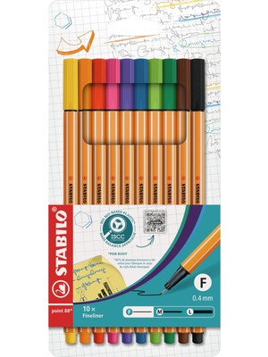 1001 Point 88 - Ince Keçe Uçlu Kalem - 10'lu Paket - Çeşitli Renkler