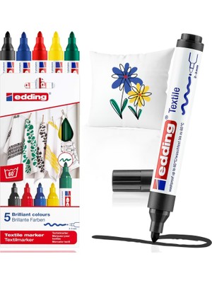1001 4500 Tekstil Kalemi - Siyah, Kırmızı, Mavi, Yeşil, Sarı - 5 Adet. - 2-3 mm Yuvarlak Uç