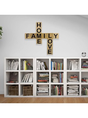 Empressco Scrabble Tarzı Ahşap Duvar Dekoru – Home Family Love | 10X10 cm Harfler | Kolay Kurulum