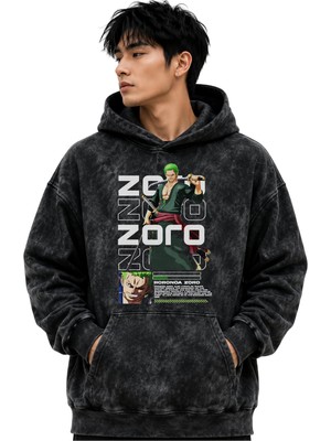 Sevbano Roronoa Zoro One Piece Anime Baskılı Unisex Oversize Yıkamalı Premium Hoodie Sweatshirt