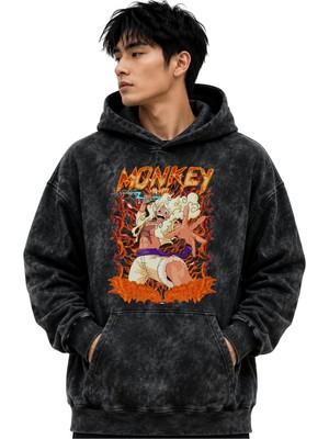 Sevbano Monkey D. Luffy One Piece Anime Baskılı Unisex Oversize Yıkamalı Premium Hoodie Sweatshirt
