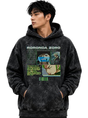 Sevbano Roronoa Zoro One Piece Anime Baskılı Unisex Oversize Yıkamalı Premium Hoodie Sweatshirt