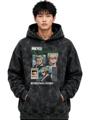 Sevbano One Piece Roronoa Zoro Anime Baskılı Unisex Oversize Yıkamalı Premium Hoodie Sweatshirt