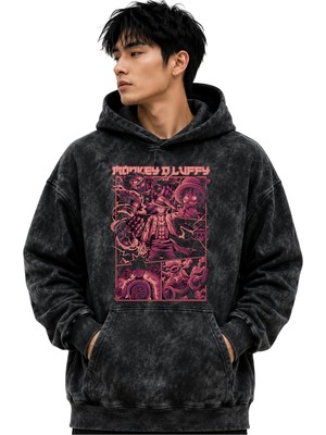 Sevbano Monkey D. Luffy One Piece Anime Baskılı Unisex Oversize Yıkamalı Premium Hoodie Sweatshirt
