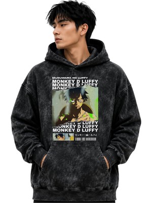 Sevbano Monkey D. Luffy One Piece Anime Baskılı Unisex Oversize Yıkamalı Premium Hoodie Sweatshirt