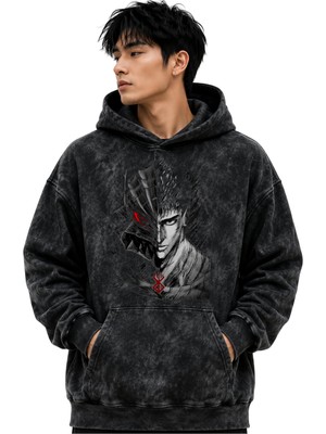 Sevbano Berserk Guts Anime Baskılı Unisex Oversize Yıkamalı Premium Hoodie Sweatshirt