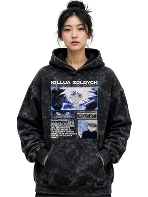 Sevbano Killua Zoldyck Hunter x Hunter Baskılı Unisex Oversize Yıkamalı Premium Hoodie Sweatshirt