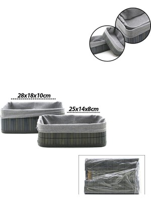 Go İthalat Gri 2 Boy D.dörtgen Bambu Kenar Organizer Sepet Ahşap Altlık - Bezli 25X14-28X18CM (5477)