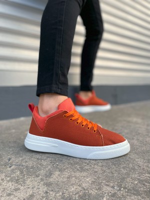 Joy Ayakkabı JY204 Flex Bağcıklı Keten Kumaş Erkek Günlük Sneaker Ayakkabı Kbt - Turuncu