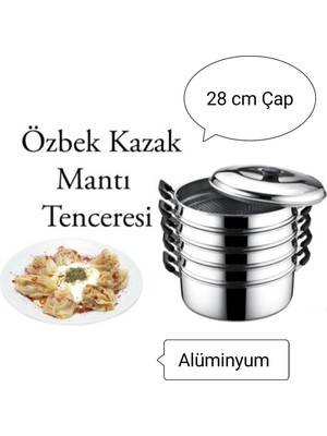 Alüminyum 5 Katlı Küçük Boy Buharlı Mantı Tenceresi Seti 28 cm 3,4 L 6 Parça Metalik
