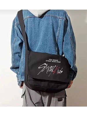 Empressco Niiss Butik Kpop Serisi Stray Kids Baskılı Unisex Siyah Postacı Çantası
