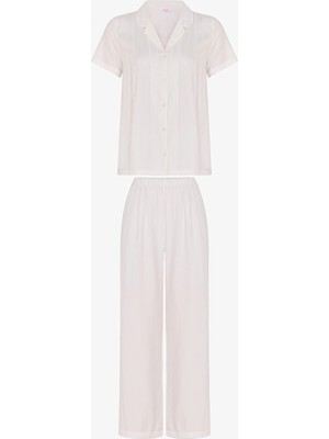 Penti Beyaz Sophia Saten Gömlek Pantolon Pijama Takımı