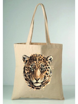 Empressco Leopar-1 Desenli Baskılı Ham Bez 35X40 Ekru Omuz Çantası