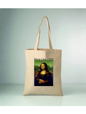 Empressco Mona Lisa Baskılı Ham Bez Omuz Çantası 35X40 cm