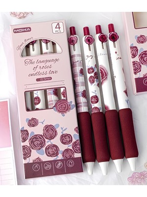ÖZ OFİS The Language Of Roses 0.5mm Gül Desenli Sünger Tutuşlu Basmalı Jel Kalem - Tekli