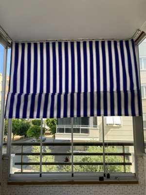 Çıtçıtlı Yüksekliği Ayarlanabilen Katlanabilir Mavi Beyaz Balkon Perdesi