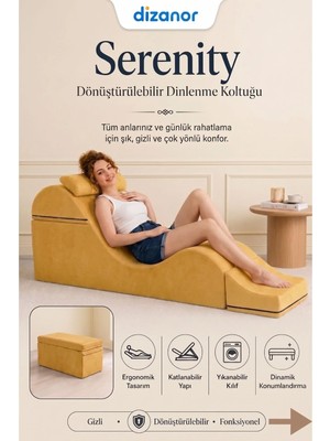Dizanor Serenity Çok Amaçlı Dinlenme Koltuğu Katlanabilir Bench Formlu Şezlong Yetişkin Çiftler Için Ergonomik Destek Minderi