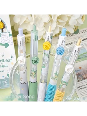 ÖZ OFİS Kawaii Moka The Song Of Gardenia Çiçek Temalı Jel Kalem Tekli - 0.5 mm Ergonomik Tutuşlu Basmalı Kalem