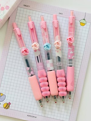 ÖZ OFİS Kawaii Moka Spring Tulip Pembe Lale Temalı Jel Kalem Tekli- 0.5 mm Ergonomik Tutuşlu Basmalı Kalem