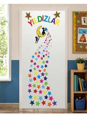 Promisebackdrop2 190X75CM Lastikli Kapı Süsü, Kumaş Kapı Giydirme, Renkli Yıldızlar Temalı, Sınıf Kapısı, Okul Etkinlik Kapı Süsü