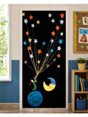 Promisebackdrop2 190X75CM Lastikli Kapı Süsü, Kumaş Kapı Giydirme, Renkli Yıldızlar ve Çocuk Temalı, Sınıf Kapısı, Okul Etkinlik Kapı Süsü