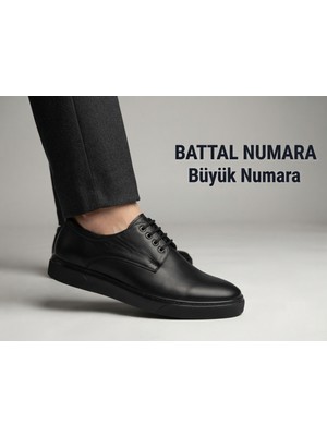 Growish GR0437 Büyük Battal Numara 45 - 47 Numara Hakiki Deri Yüksek Taban Siyah Spor Klasik Erkek Ayakkabı