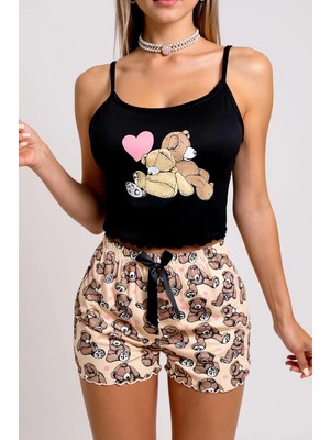Colezium Ayıcık Desenli Askılı Şortlu Kadın Pijama