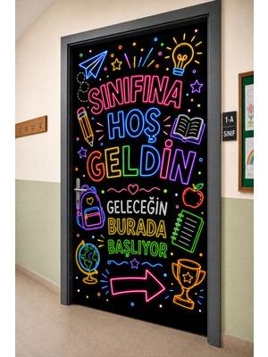 Promisebackdrop2 190X75CM Lastikli Kapı Süsü, Kumaş Kapı Giydirme, Sınıfına Hoş Geldin, Sınıf Kapısı, Okul Etkinlik Kapı Süsü