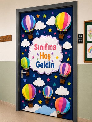 Promisebackdrop2 190X75CM Lastikli Kapı Süsü, Kumaş Kapı Giydirme, Sınıfına Hoş Geldin, Sınıf Kapısı, Okul Etkinlik Kapı Süsü