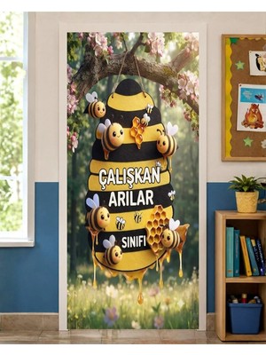 Promisebackdrop2 190X75CM Lastikli Kapı Süsü, Kumaş Kapı Giydirme, Çalışkan Arılar Sınıfı, Sınıf Kapısı, Okul Etkinlik Kapı Süsü