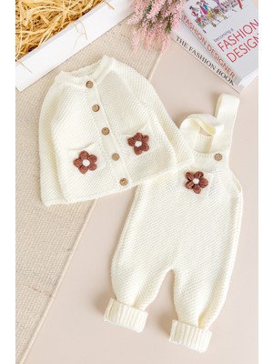 Babymod Yumuşak Dokulu Triko Hırkalı Kız Bebek Örgü Salopet Tulum Set
