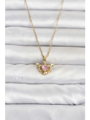 Bucuks Mey Ithalat® 316L Çelik Zincir Gold Renk Kanatlı Kalp Model Kadın Kolye