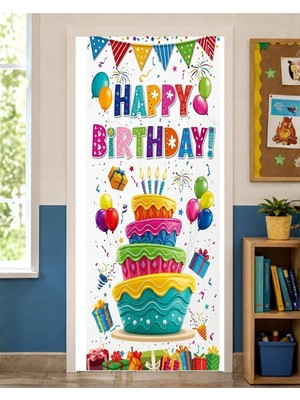 Promisebackdrop2 190X75CM Lastikli Kapı Süsü, Kumaş Kapı Giydirme, Happy Birthday! Temalı, Sınıf Kapısı, Okul Etkinlik Kapı Süsü